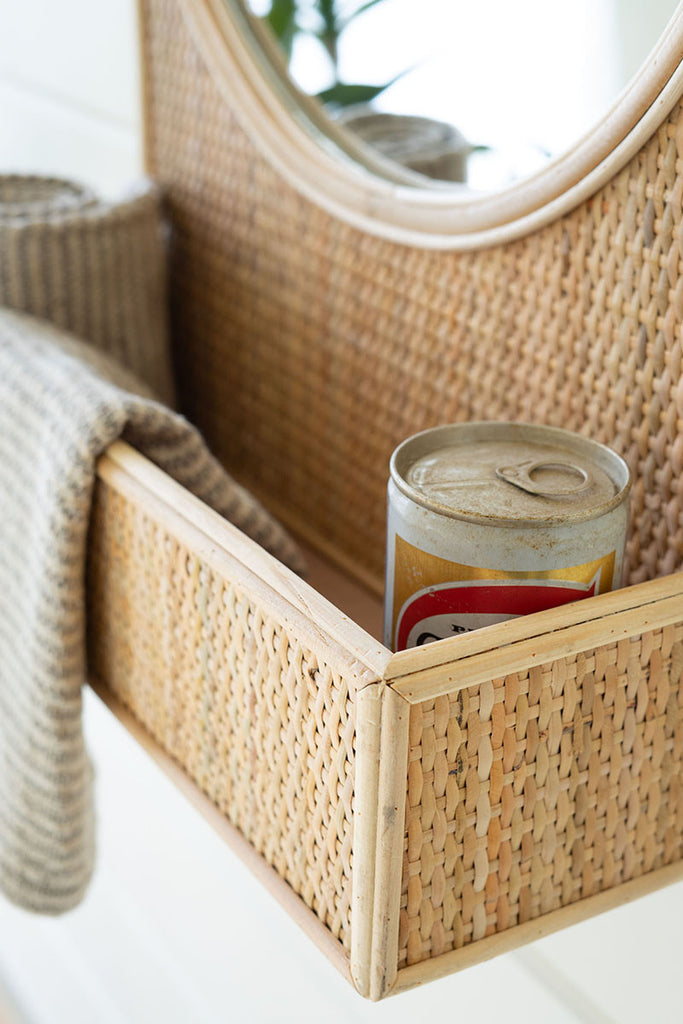 Round mirror with rattan frame and box - The Nifty Decor