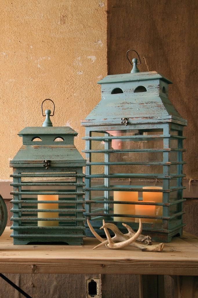 Set of 2 vintage blue shutter lanterns - The Nifty Decor