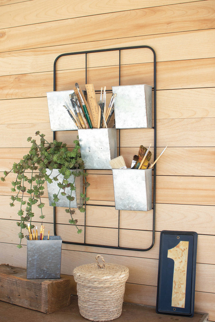 Metal wall rack with six pockets - Bombay Mercantile