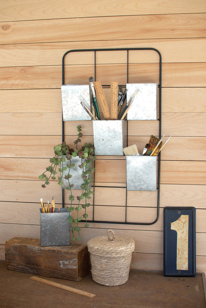 Metal wall rack with six pockets - Bombay Mercantile