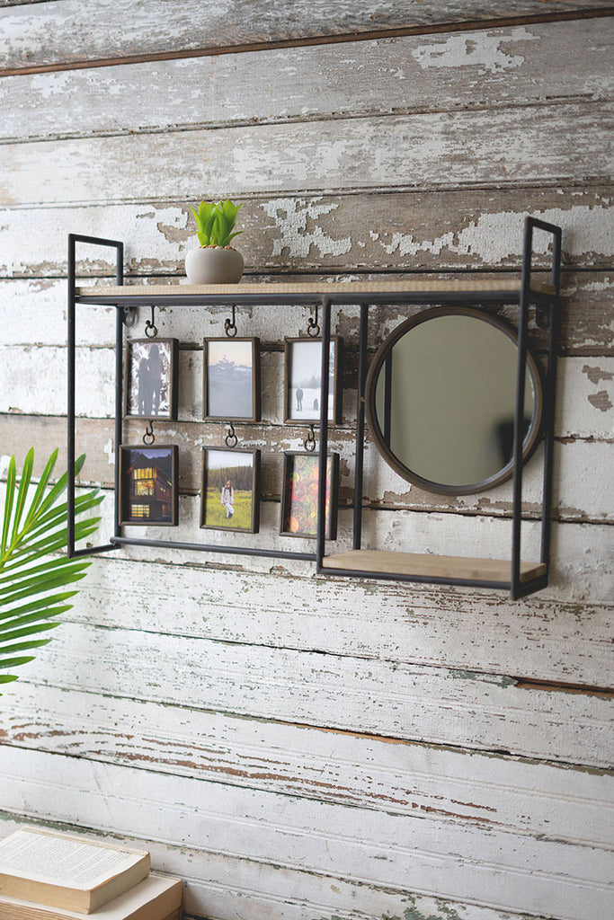 Wall shelf with mirror and six photo frames - The Nifty Decor