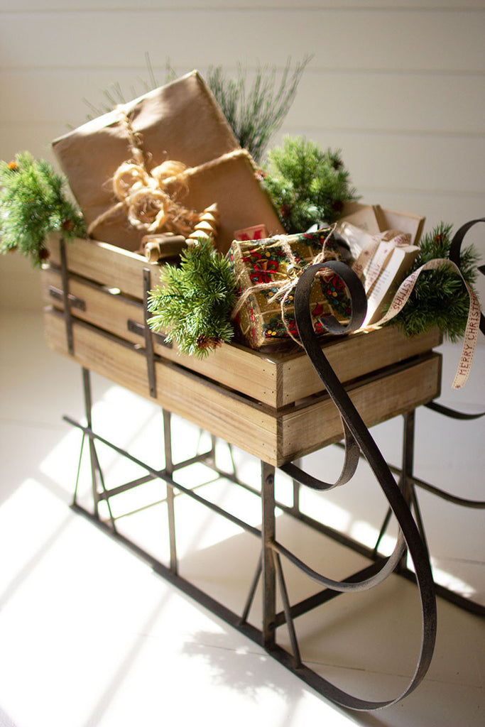 Wood and metal christmas sled - Bombay Mercantile