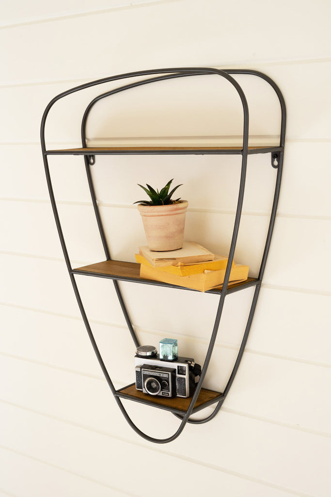 Oblong wood and metal wall shelf - Bombay Mercantile