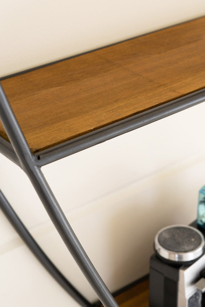 Oblong wood and metal wall shelf - Bombay Mercantile