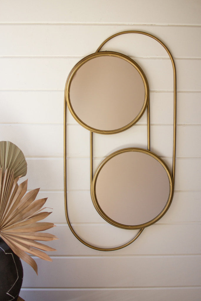 Double round antique brass mirrors - Bombay Mercantile