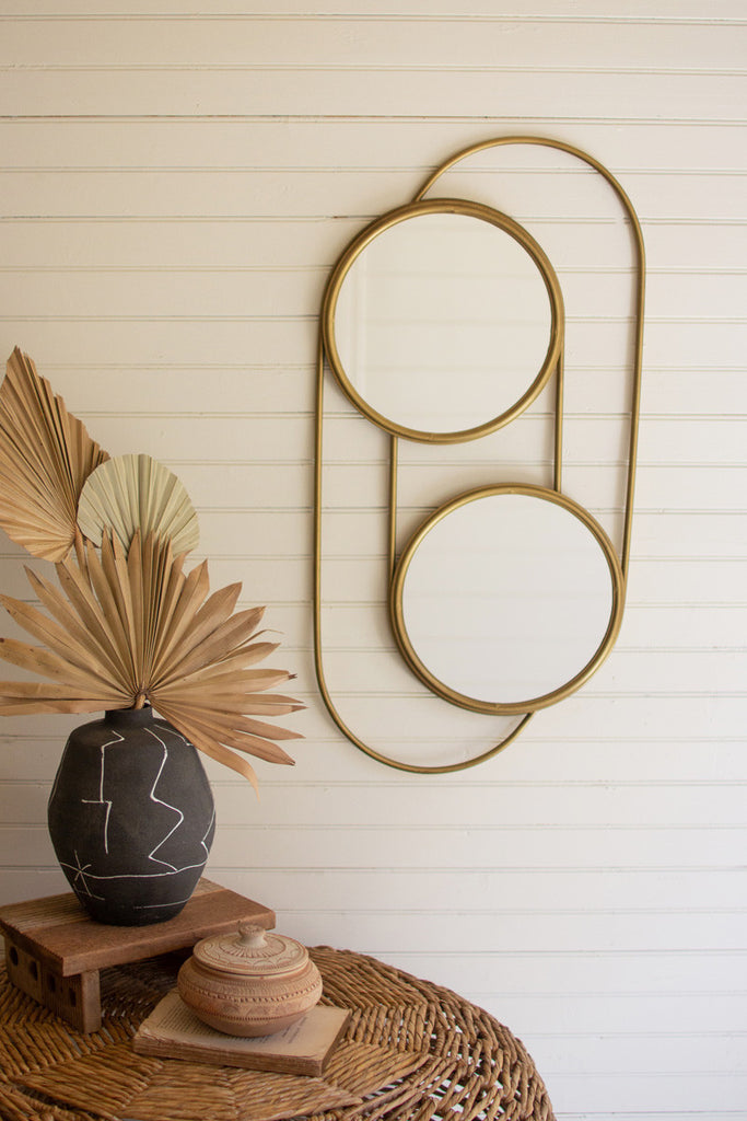 Double round antique brass mirrors - Bombay Mercantile