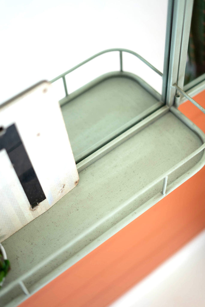 Industrial green tri-folding mirror with shelf - Bombay Mercantile