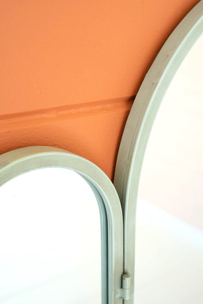 Industrial green tri-folding mirror with shelf - Bombay Mercantile