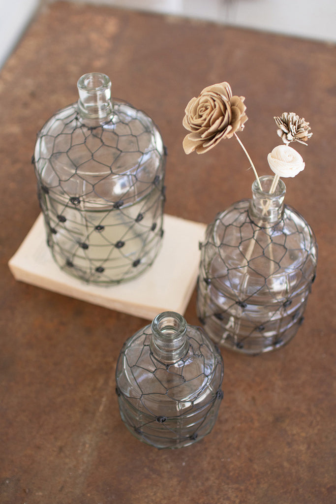 Wire wrapped clear glass jugs, set of 3 - The Nifty Decor