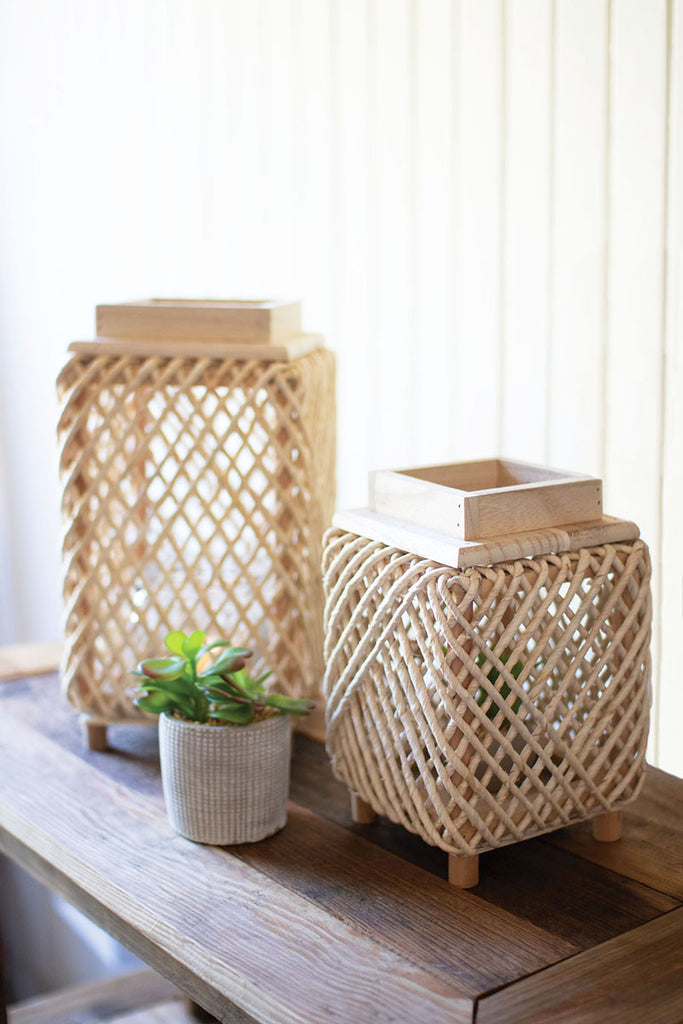 Set of 2 Rope and wood lanterns - The Nifty Decor