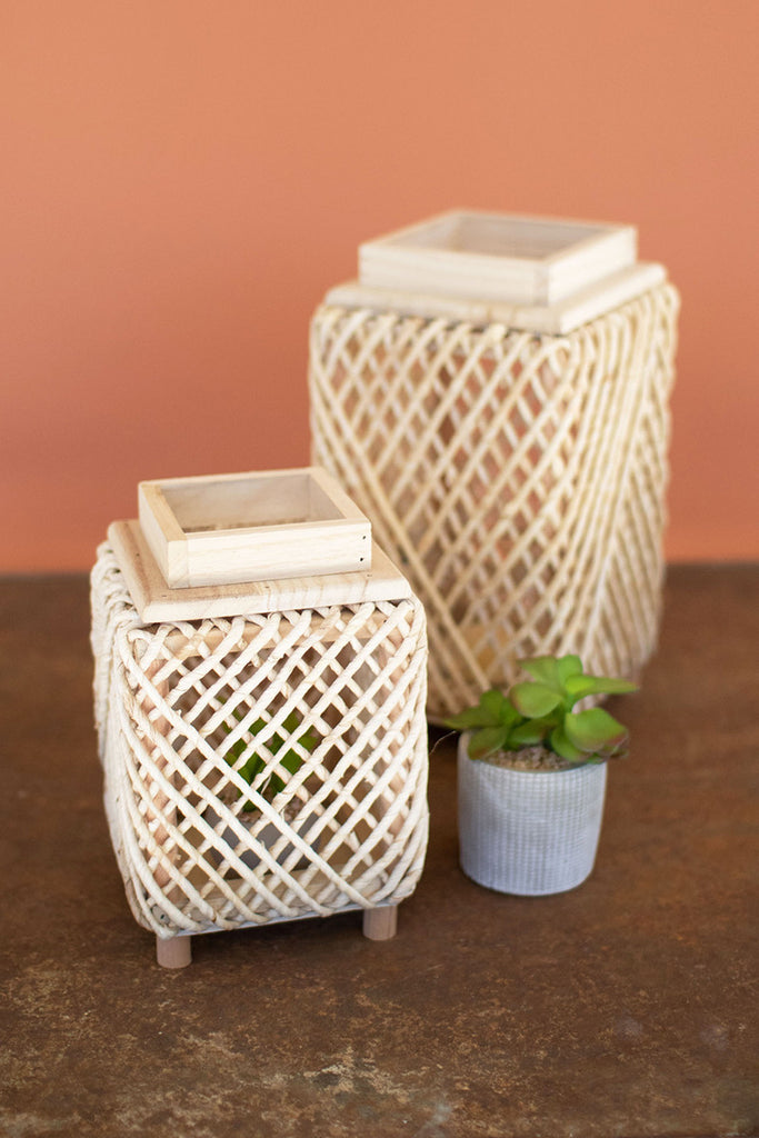 Set of 2 Rope and wood lanterns - The Nifty Decor