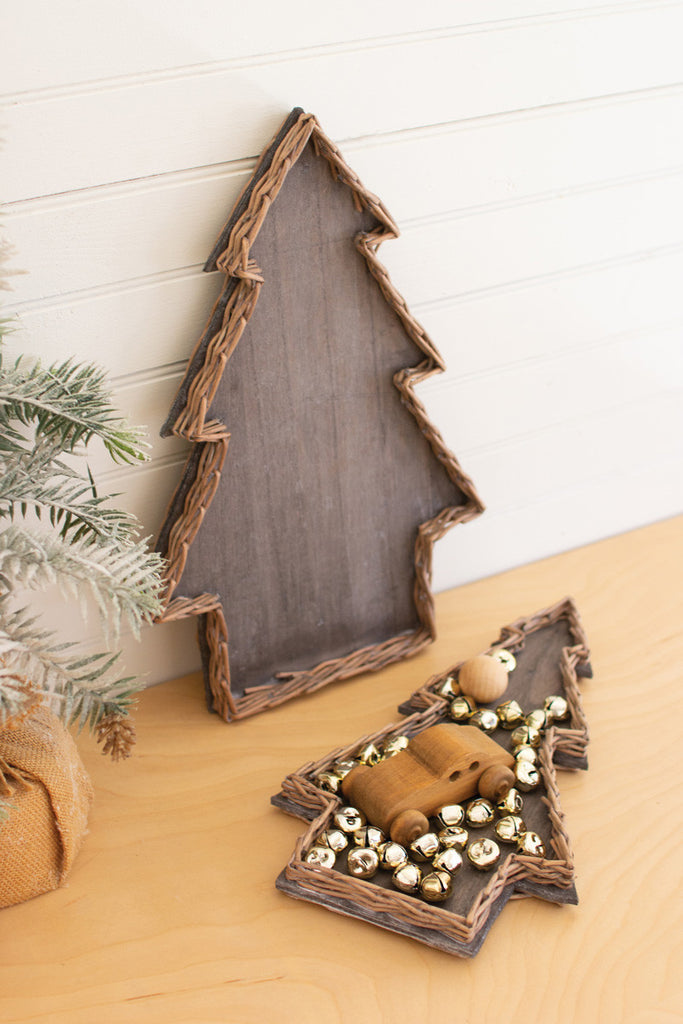 Set of 2 wicker and wood christmas tree baskets - Bombay Mercantile