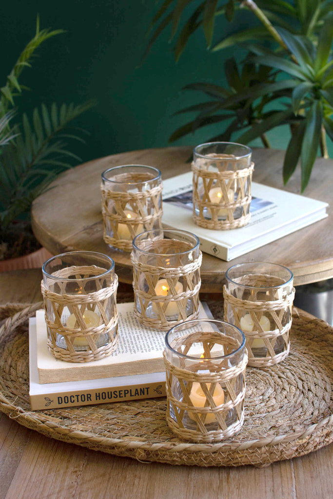 Seagrass wrapped votive holder/drinking glass - Bombay Mercantile