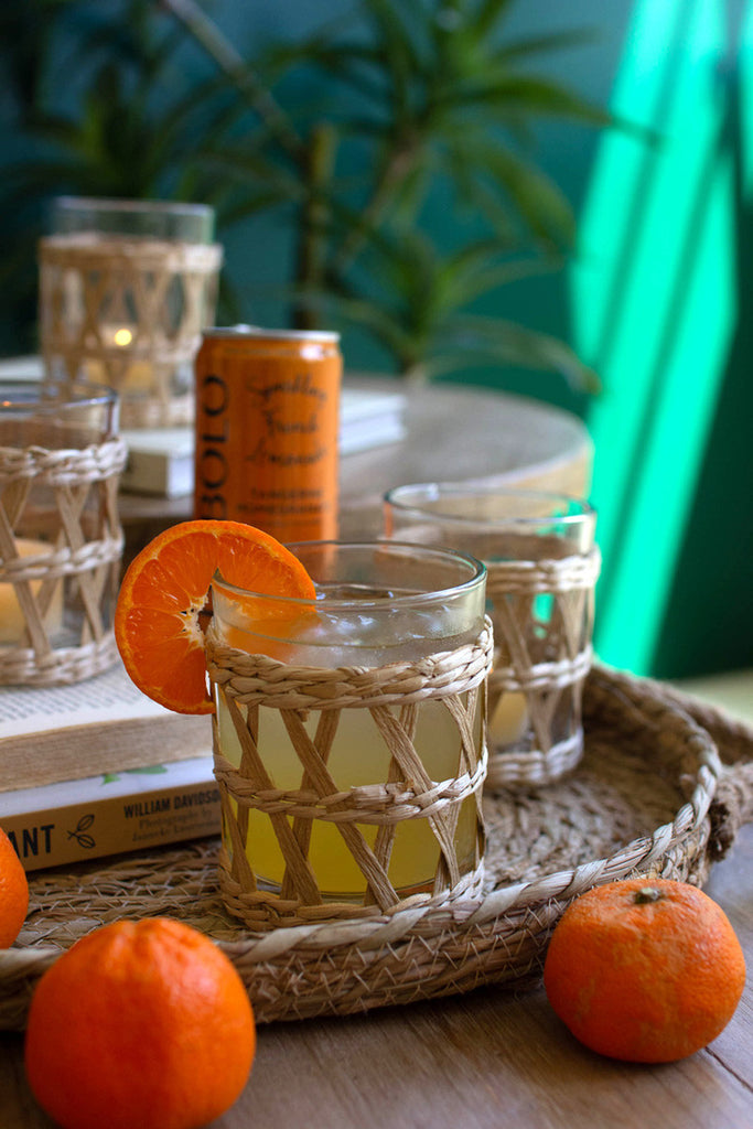 Seagrass wrapped votive holder/drinking glass - Bombay Mercantile