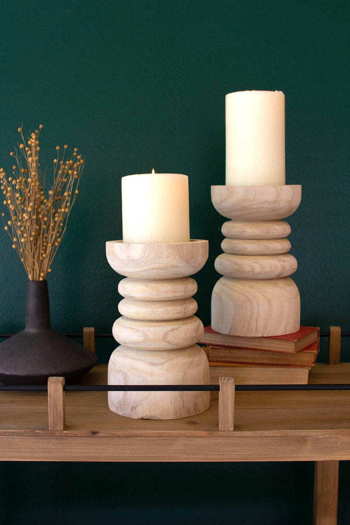 Wooden pillar candle holder - Bombay Mercantile