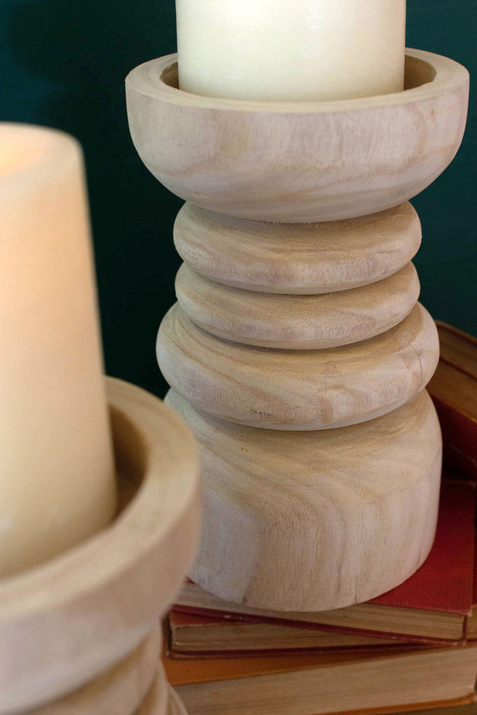 Wooden pillar candle holder - Bombay Mercantile