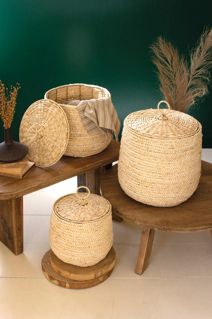 Set of 3 woven seagrass hamper baskets - Bombay Mercantile