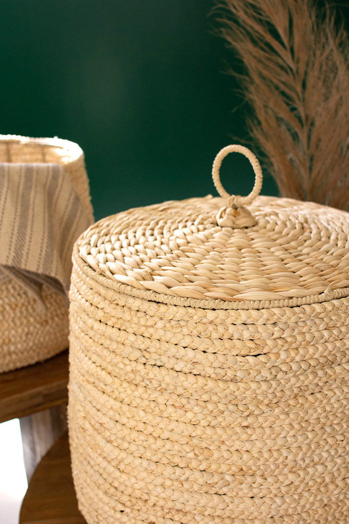 Set of 3 woven seagrass hamper baskets - Bombay Mercantile