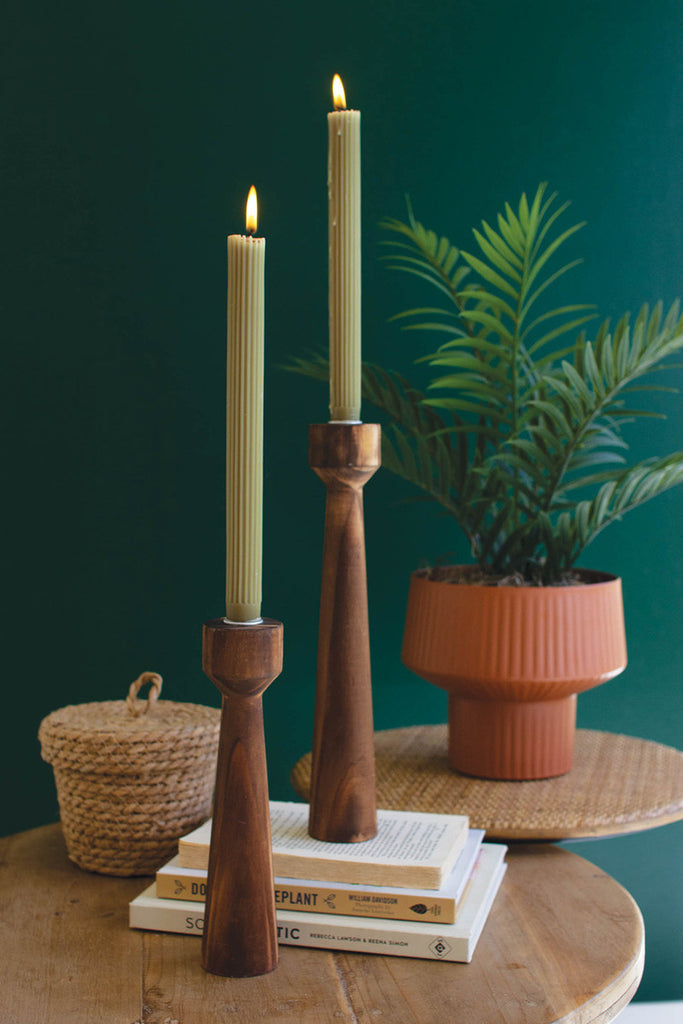 Set of 2 wooden taper candle holders - Bombay Mercantile