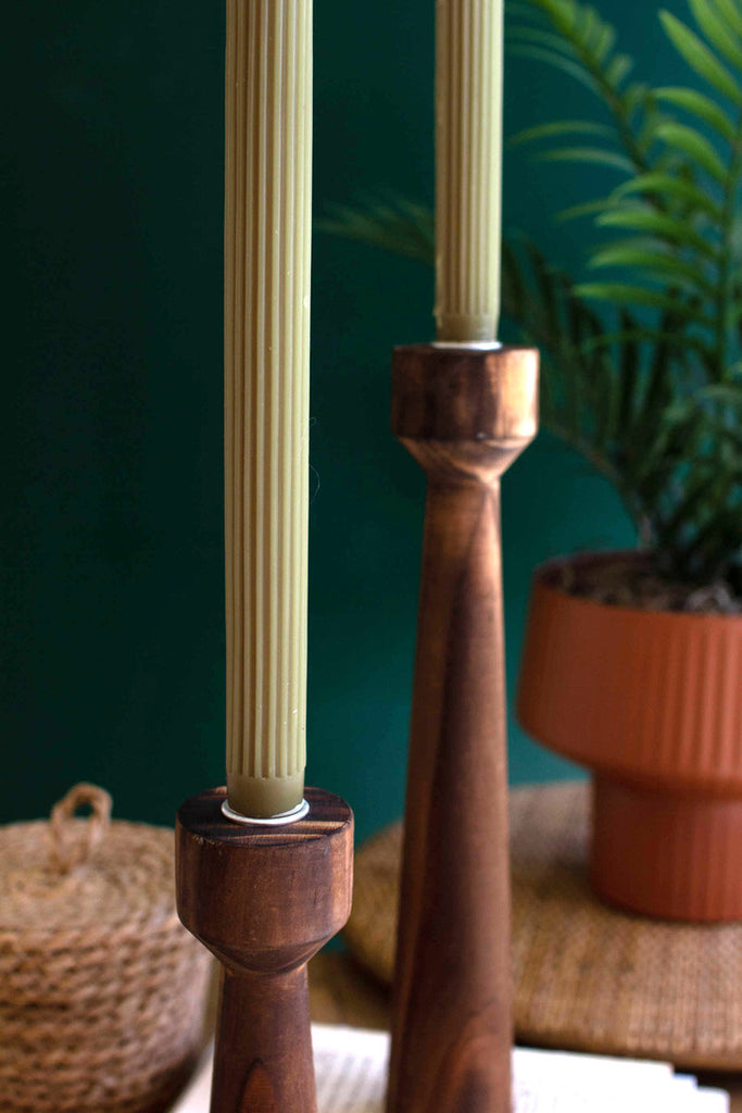 Set of 2 wooden taper candle holders - Bombay Mercantile