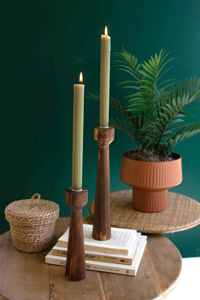 Set of 2 wooden taper candle holders - Bombay Mercantile