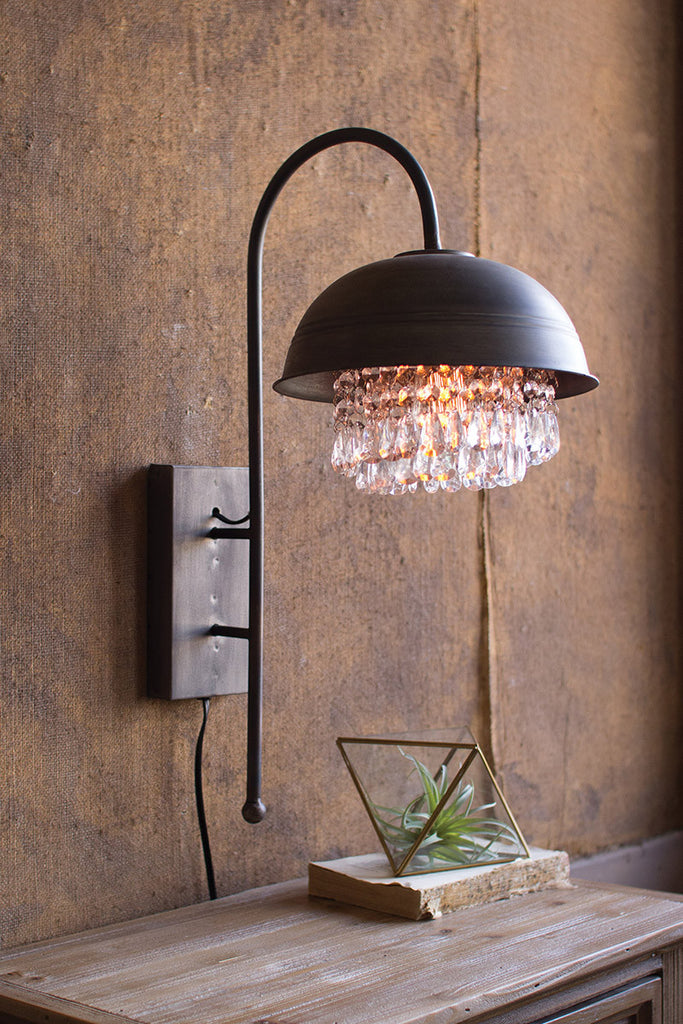 Metal dome wall lamp with hanging gems - The Nifty Decor