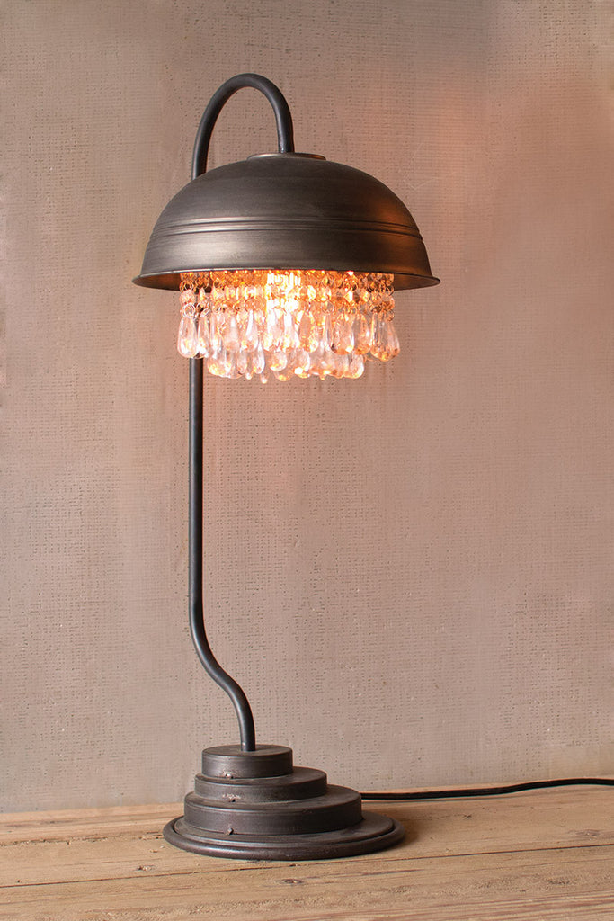 Metal dome table lamp with hanging gems - The Nifty Decor