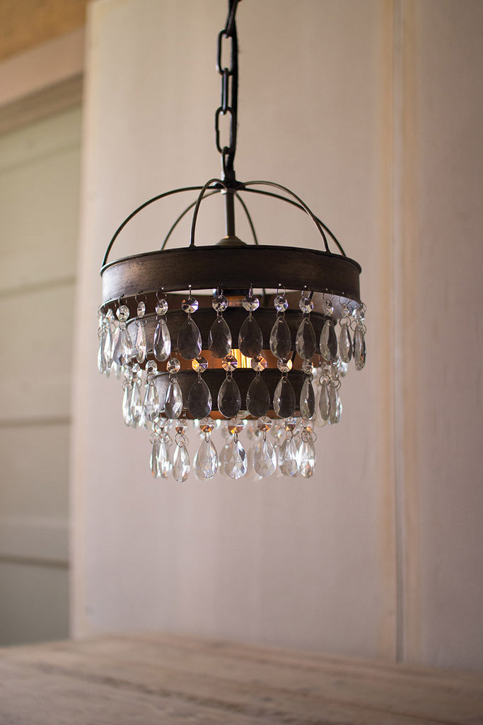 Pendant lamp with layered shade and hanging gems - The Nifty Decor