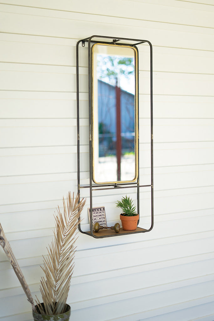 Antique brass mirror with shelf - The Nifty Decor