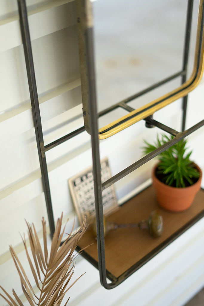 Antique brass mirror with shelf - The Nifty Decor