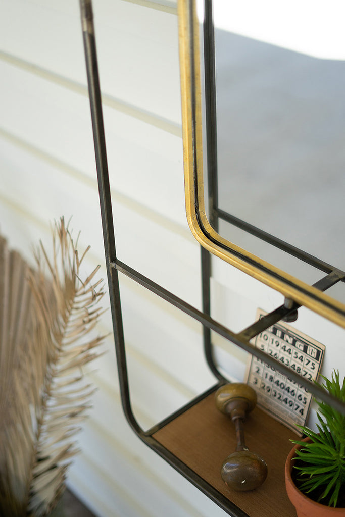 Antique brass mirror with shelf - The Nifty Decor