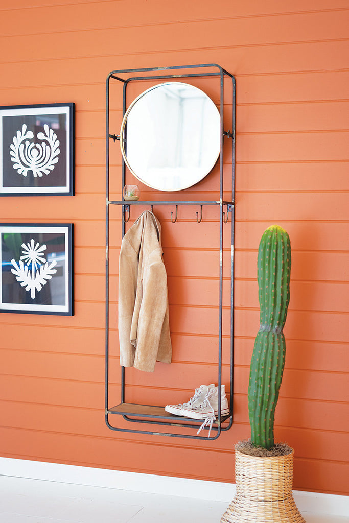 Coat rack with round mirror & shelf - The Nifty Decor