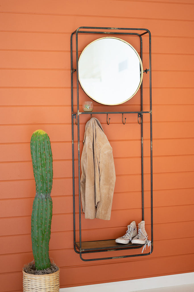 Coat rack with round mirror & shelf - The Nifty Decor