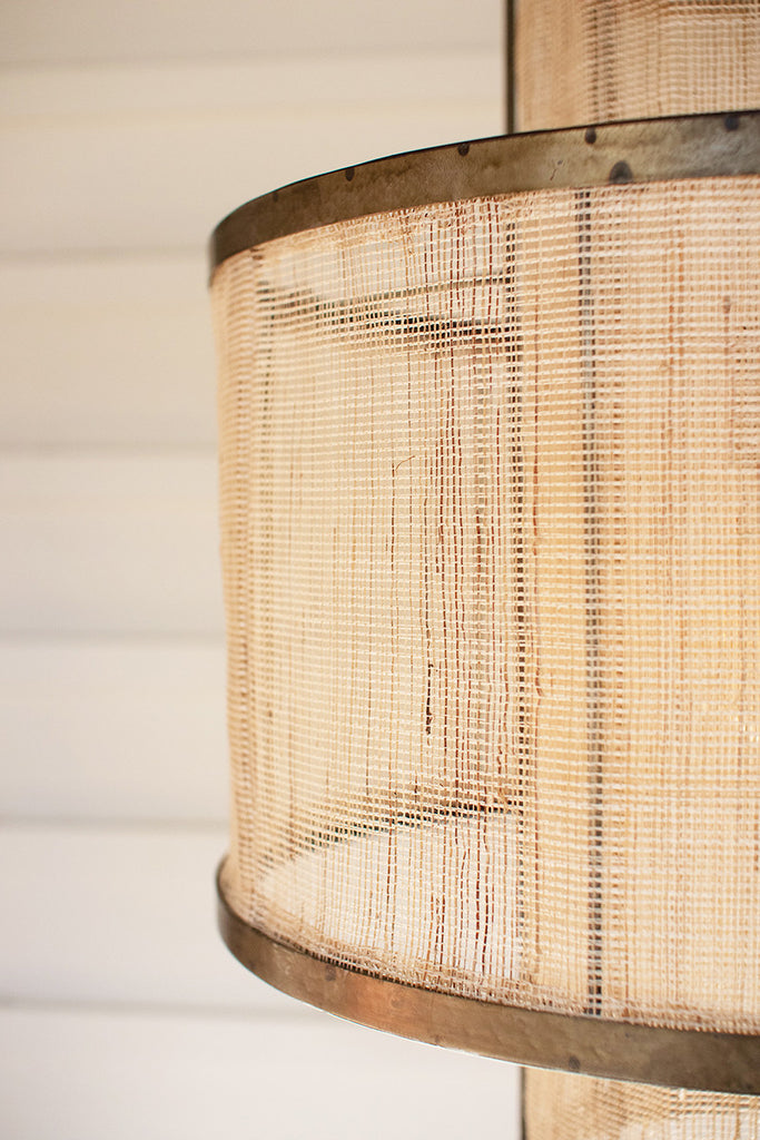 Round double layered woven fiber and metal pendant light - The Nifty Decor