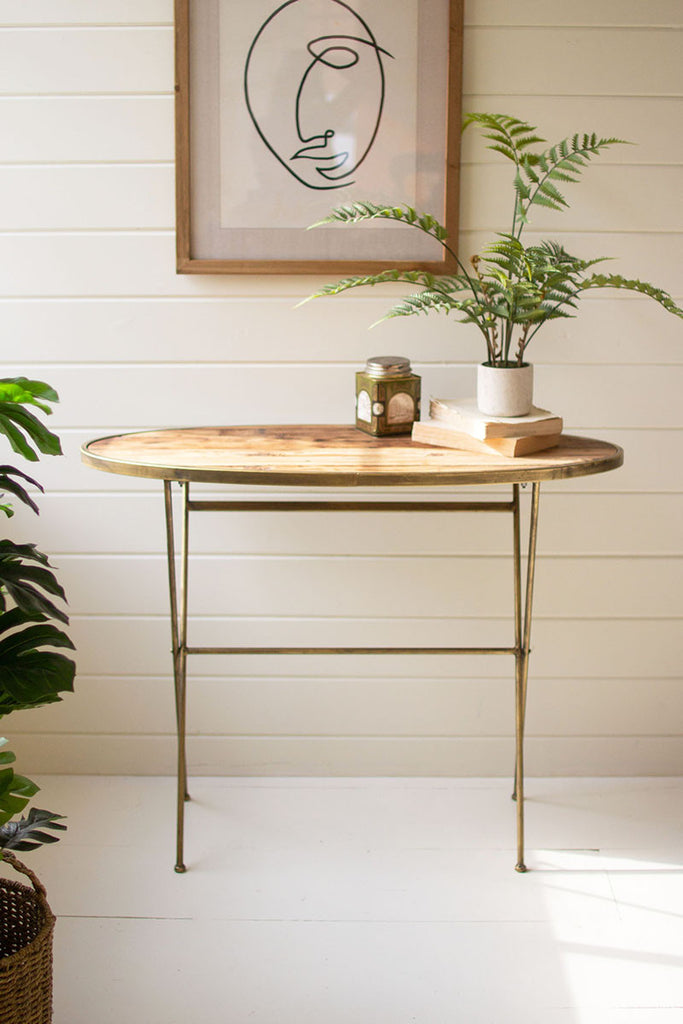 Round recycled wood & brass table - The Nifty Decor
