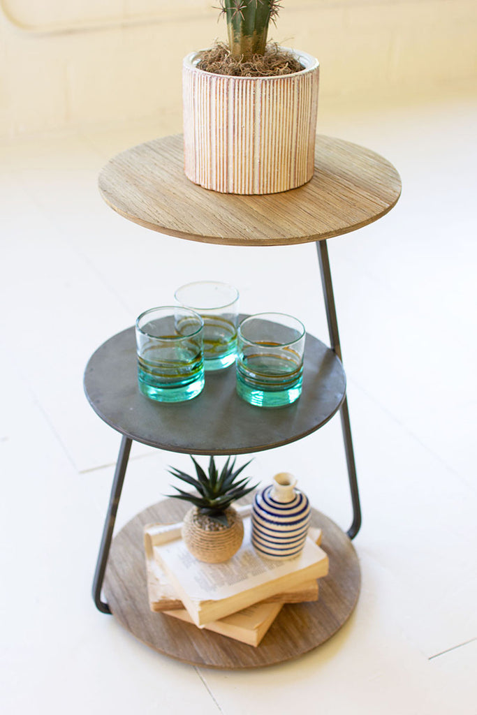 Three-tiered wood & metal accent table - The Nifty Decor