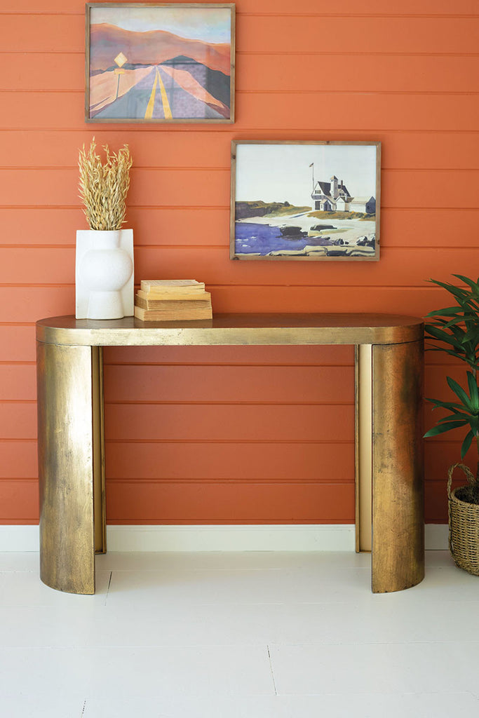 Oval antique brass console table - The Nifty Decor