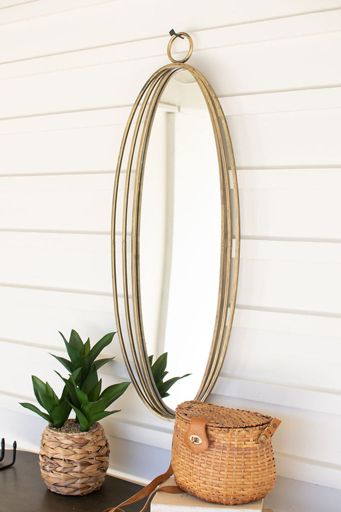 Tall oval antique brass mirror - The Nifty Decor