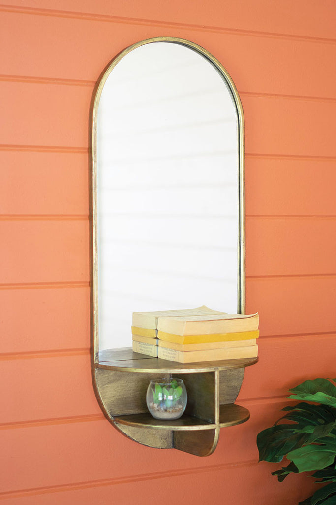 Antique brass mirror with shelves - The Nifty Decor