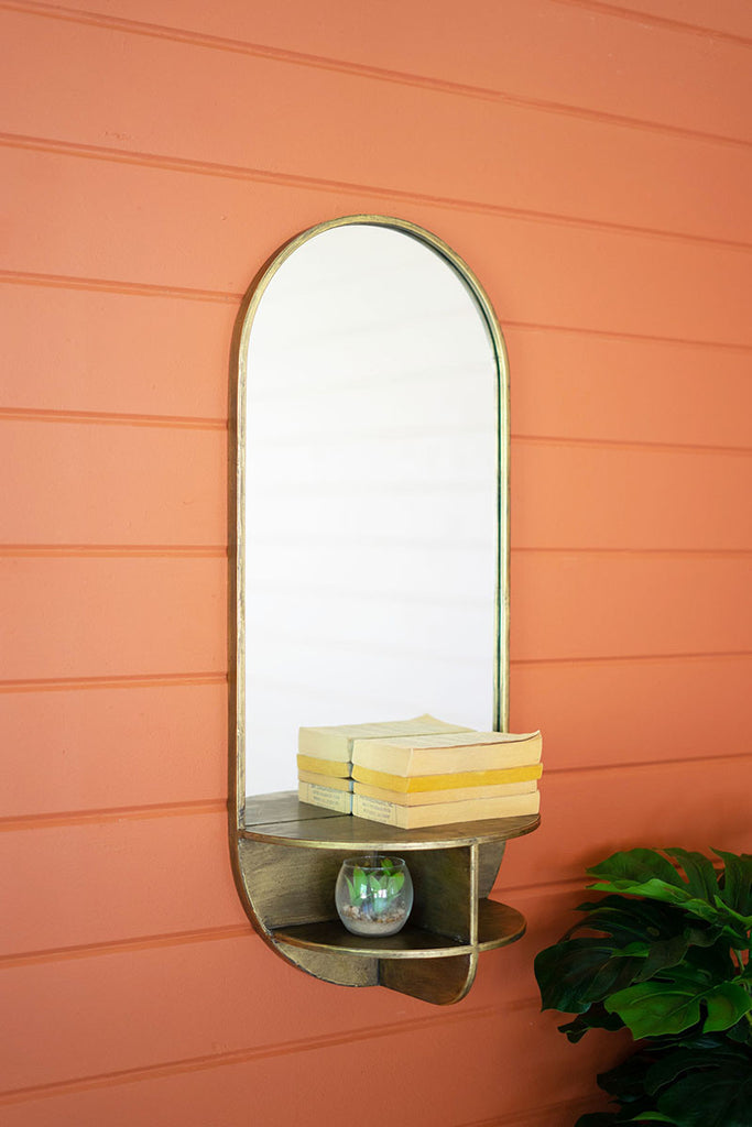 Antique brass mirror with shelves - The Nifty Decor