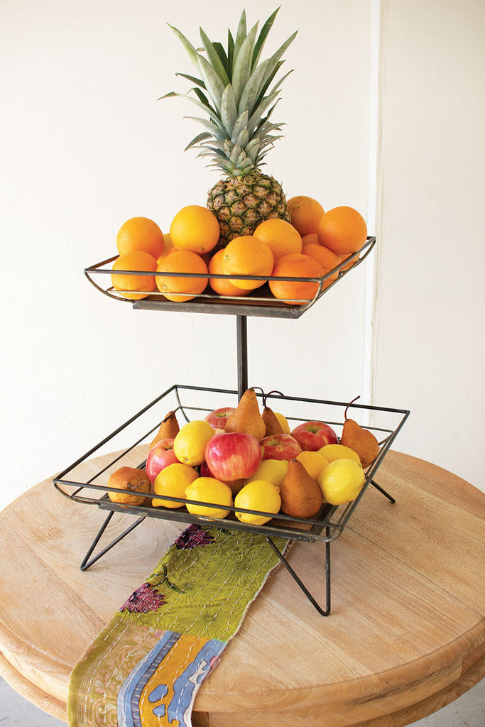 Two-tiered square wood & metal display - The Nifty Decor