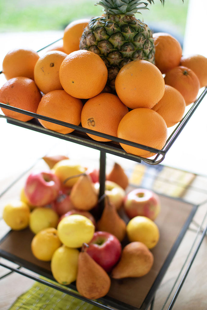Two-tiered square wood & metal display - The Nifty Decor