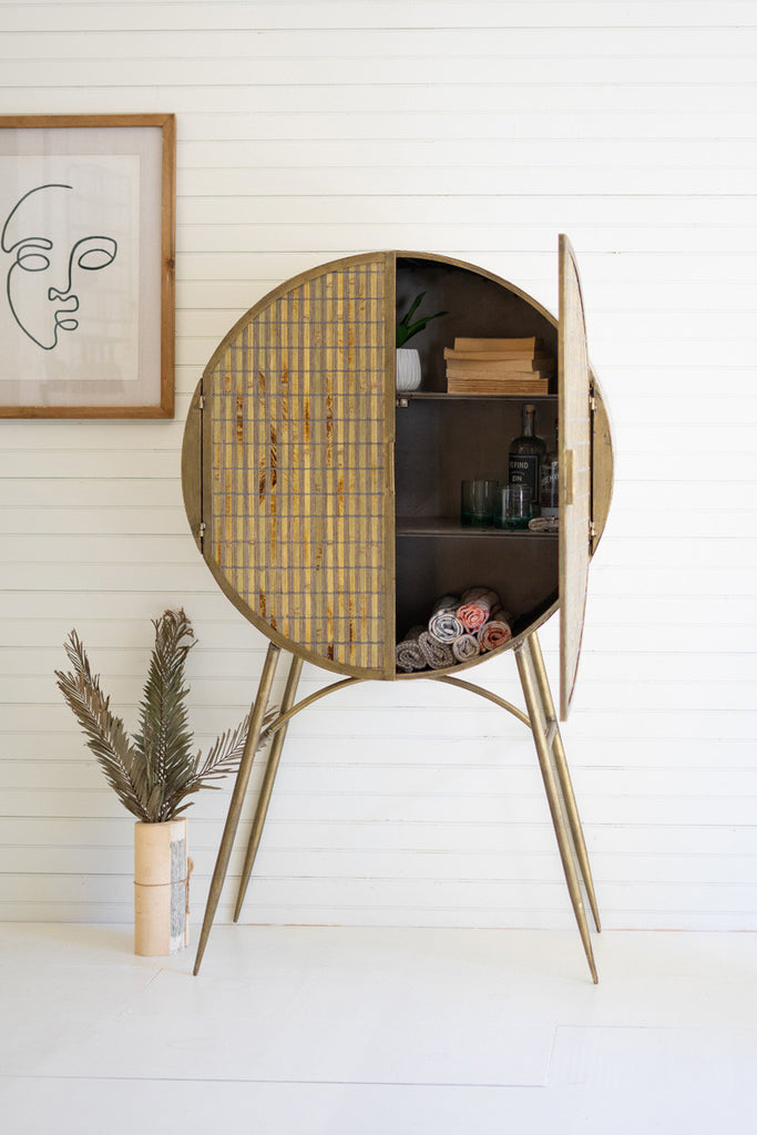 Round antique brass cabinet - Bombay Mercantile