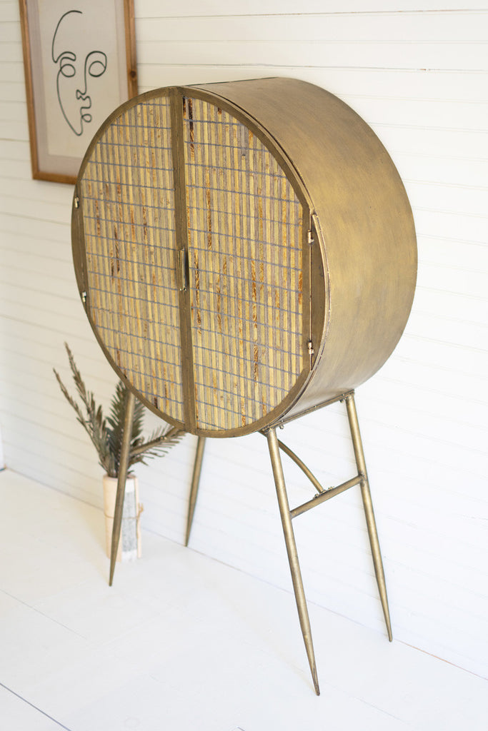 Round antique brass cabinet - Bombay Mercantile