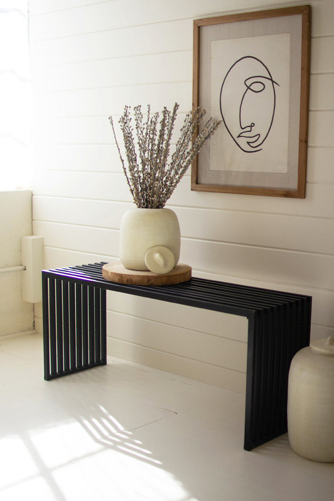 Black metal bench console - Bombay Mercantile