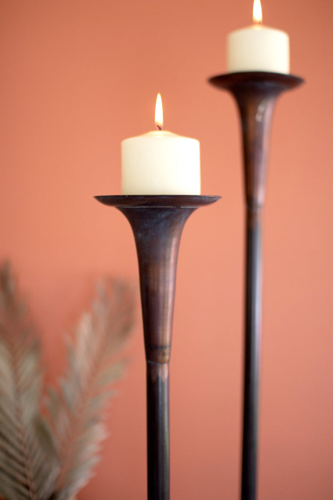 Set of 2 tall metal candle holders - Bombay Mercantile