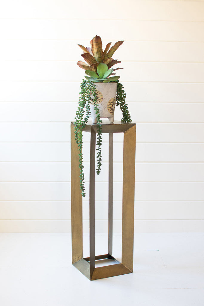 Tall antique brass pedestal - Bombay Mercantile