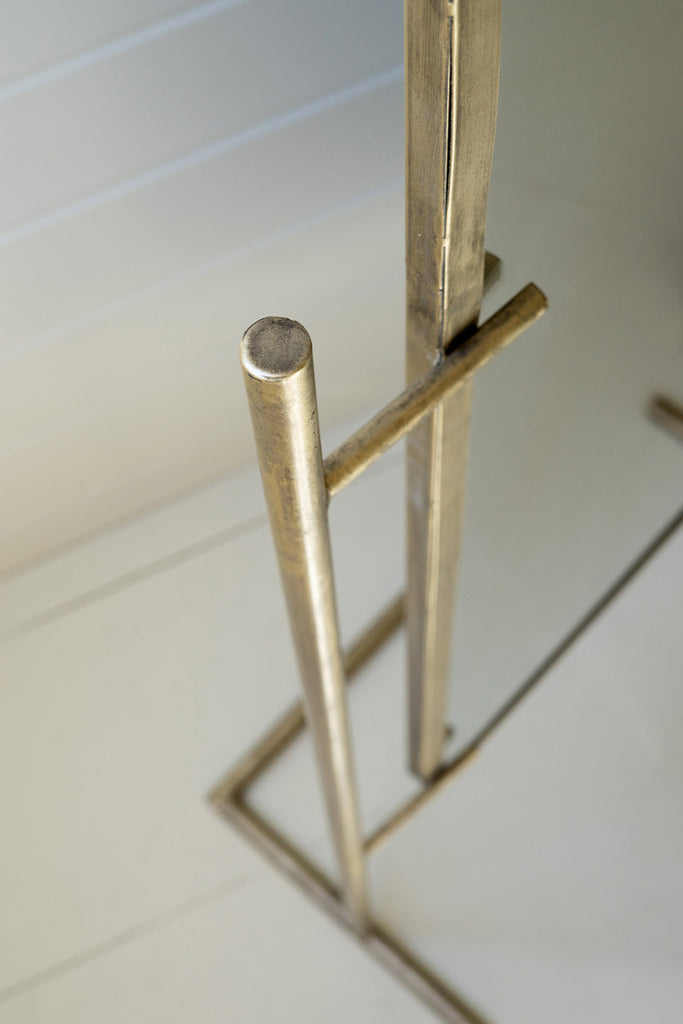 Antique brass floor mirror on a stand - Bombay Mercantile