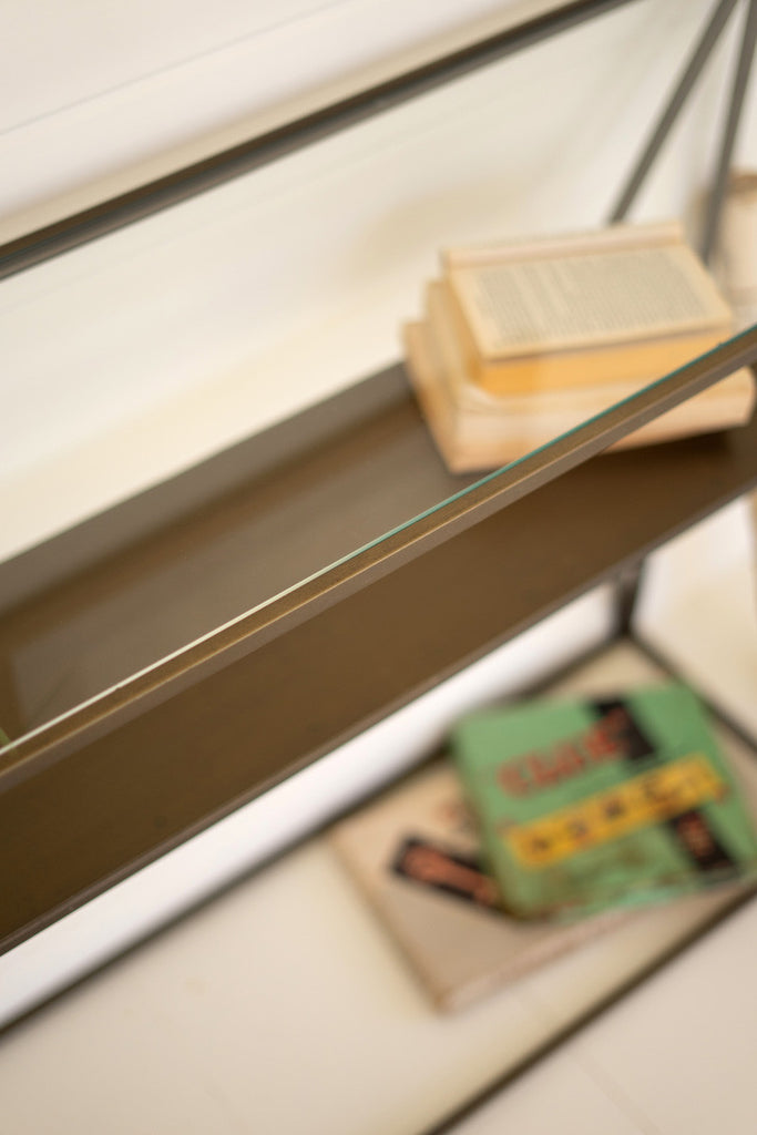 Metal console with glass top - Bombay Mercantile