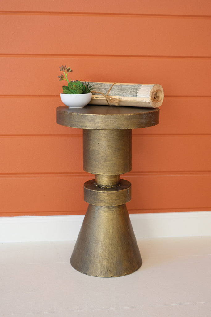 Round antique brass pedestal - Bombay Mercantile